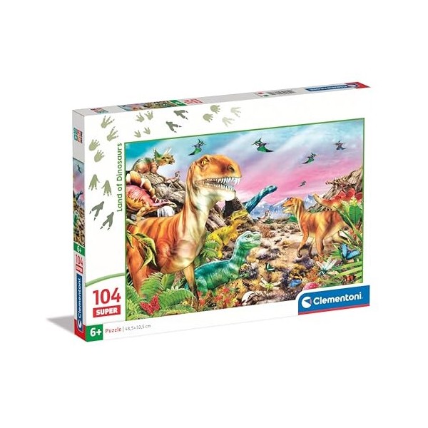 Clementoni- Supercolor Land of Dinosaurs – 104 pièces Enfants 6 Ans, Puzzle Animaux, Dinosaures, Illustration, fabriqué en It