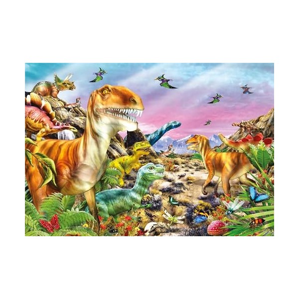 Clementoni- Supercolor Land of Dinosaurs – 104 pièces Enfants 6 Ans, Puzzle Animaux, Dinosaures, Illustration, fabriqué en It