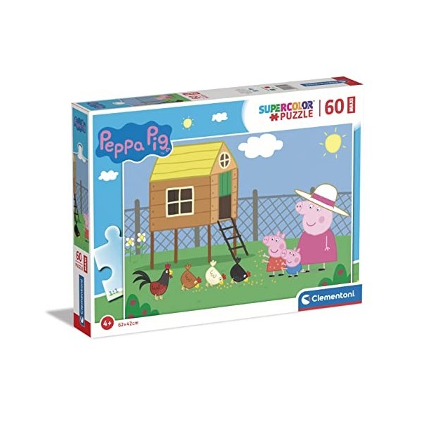 Clementoni- Peppa Pig Supercolor Pig-60 Maxi Pièces, Enfants 4 Ans, Puzzle Dessin Animé-Fabriqué en Italie, 26590