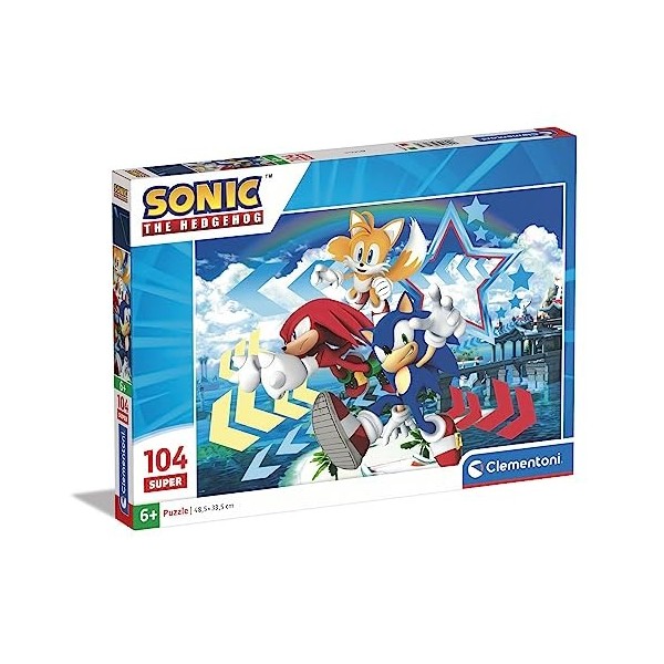 Clementoni - 27267 - Puzzle Sonic - 104 Pièces Super - Jeu Educatif, de Réflexion et de Patience - Image de Qualité - 48,5 x 