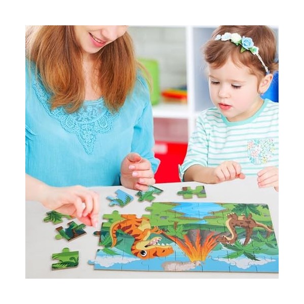 Kongque Puzzles de Dinosaures pour Les,Jouets éducatifs préscolaires - Puzzles de Dinosaures durables, adorables et vibrants,