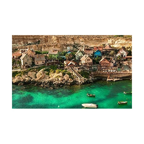 Puzzles en Bois pour Adultes 70 Pièces Village Bord de Mer - Puzzles Uniques pour la Détente - Cadeaux pour Les Amoureux des 