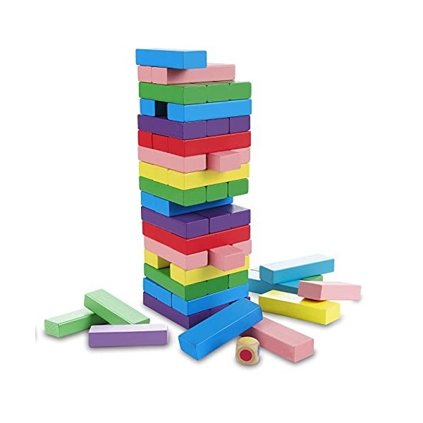 Comius Sharp Blocs en Bois Jeu Dempilement, Blocs Colorés en Bois Tour Empilables, Classique Blocs Briques en Bois Jouets d