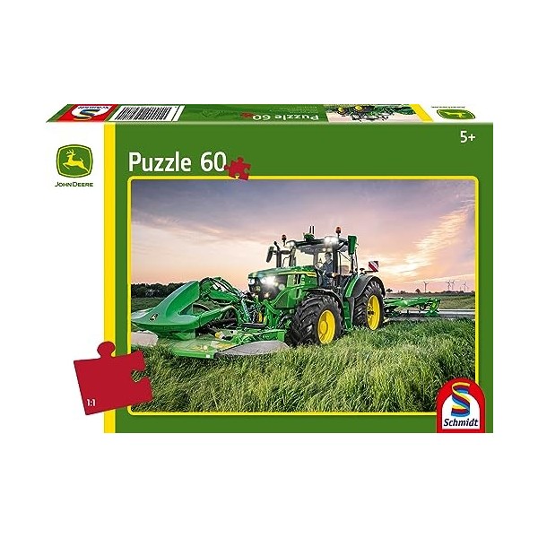 Schmidt Spiele 56470 John Deere Tracteur 6R 185, Puzzle pour Enfant 60 pièces, Coloré