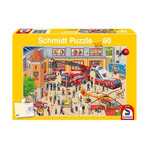 Schmidt Spiele 56449 Caserne de Pompiers, Puzzle pour Enfants 60 pièces, Taille Unique