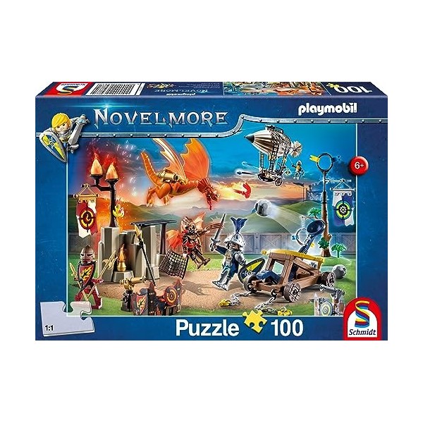 Schmidt Spiele 56483 Playmobil, Novelmore, Le Terrain du Tournoi, Puzzle pour Enfant 100 pièces, Coloré