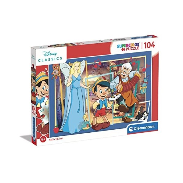 Clementoni- Disney Classics Pinocchio Supercolor Pinocchio-104 Pièces, Enfants 6 Ans, Puzzle Dessin Animé-Fabriqué en Italie,