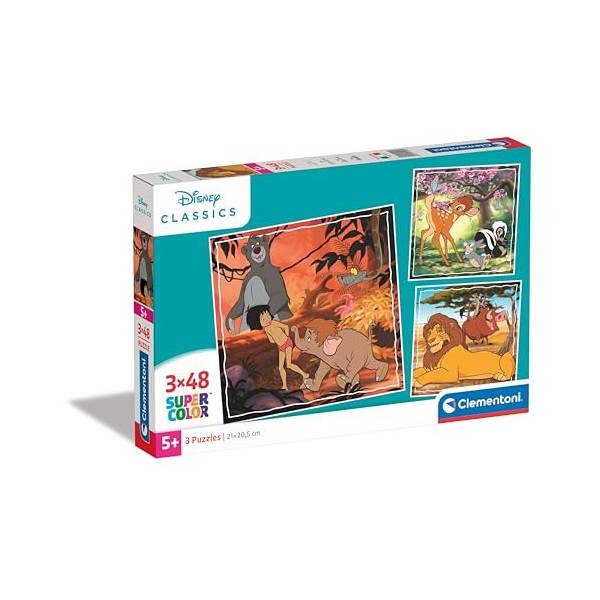 Clementoni- Disney Classics Supercolor Classics-3x48 Enfants 5 Ans, Boîte De 3 48 Pièces , Puzzle Dessin Animé-Fabriqué en I