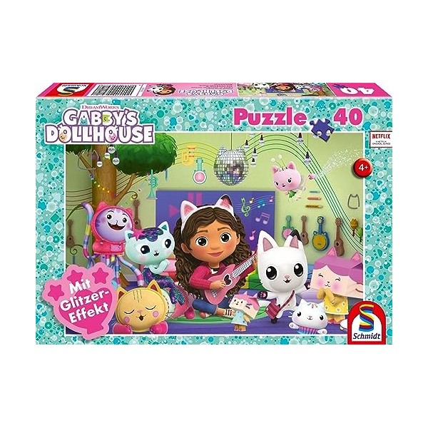 Schmidt Spiele 56472 Gabbys Dollhouse, Puzzle Glizer MIAU-Zig, 40 pièces pour Enfants, Coloré