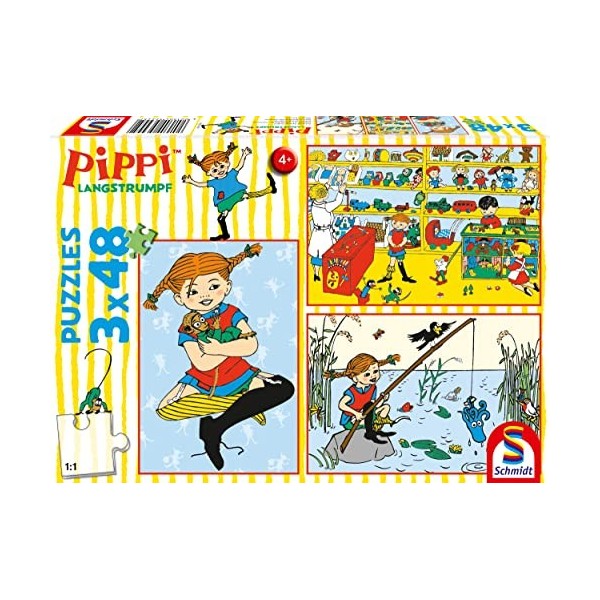 Schmidt Spiele 56445 Pippi Longstocking, Je Fais Le Monde comme Je l’Aime, 3x48 pièces Puzzle pour Enfants, Coloré