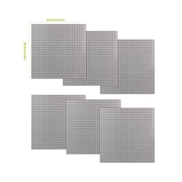 KEWUZY Lot de 6 plaques de construction pour briques classiques - 25 x 25 cm - Pour briques de construction classiques - Comp