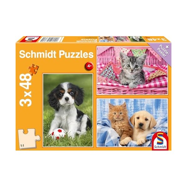 Schmidt Spiele 56361 Mes bébés Animaux de Compagnie préférés, 3 Puzzles de 48 pièces, Multicolore