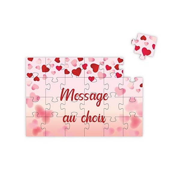 Puzzle personnalisable - Message au choix - Cadeau original - Modèle coeurs