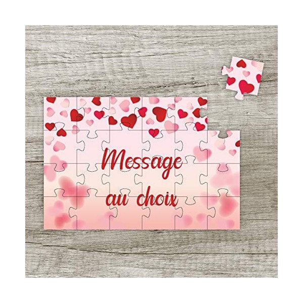 Puzzle personnalisable - Message au choix - Cadeau original - Modèle coeurs