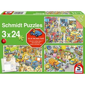 Schmidt Spiele 56416 Où est la Voiture Bleue-3 x 24 pièces Puzzle pour Enfant, coloré
