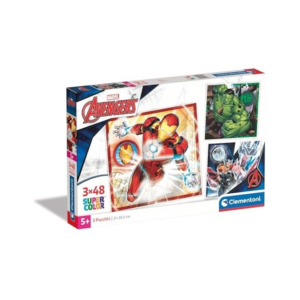 Clementoni Supercolor Marvel The Avengers – 3 x 48 Comprend 3 48 pièces Enfants 5 Ans, Puzzle Dessins animés, fabriqué en I