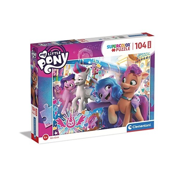 Clementoni- Puzzle Maxi My Little Pony 104pzs Supercolor Pony-104 pièces, 4 Ans Enfant Dessin animé-fabriqué en Italie, 23764