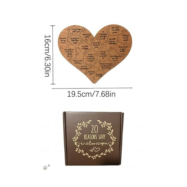 Puzzle 20 Reasons Why I Love You - Cadeau de Saint-Valentin - Cœurs en bois dans la boîte - Cadeau romantique pour mari, épou