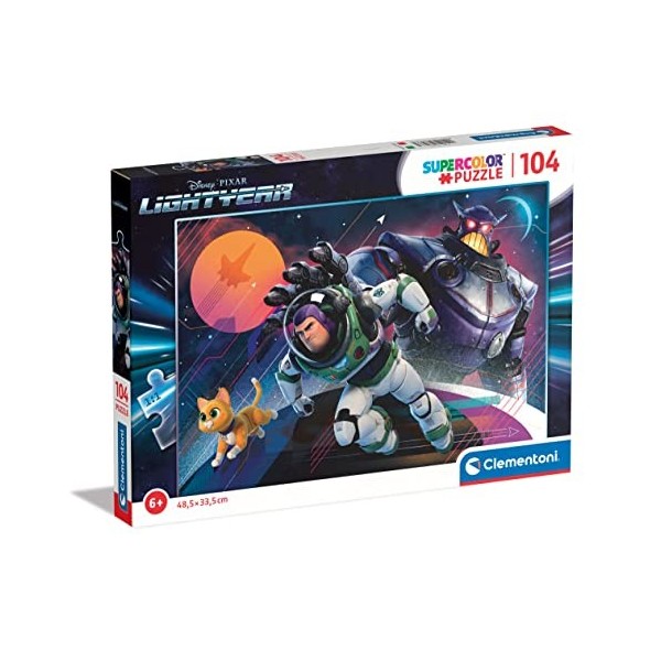 Clementoni- Disney Lightyear Supercolor Buzz Lightyear-104 pièces Enfants 6 Ans, Cartons animés, Puzzle Superhéros-Made in It