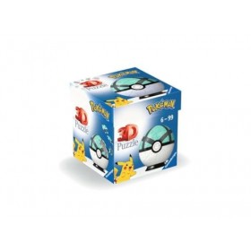 Ravensburger - Puzzle 3D Pokemon Pokeball Bola Red, Pokebola verde, puzzles niños 6 años, construcción, 54 piezas numeradas, 