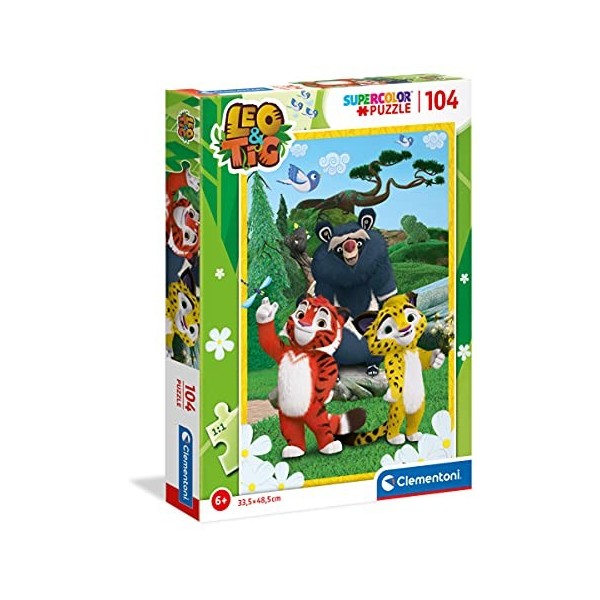 Clementoni- Leo &Tig Supercolor Tig-104 pièces, 6 Ans Enfant, Puzzle Dessin animé-fabriqué en Italie, 27547, Multicolore