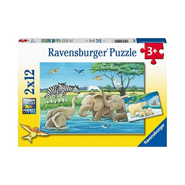 Ravensburger- Tierkinder Aus Aller Welt Tiere 05095 Puzzle pour Enfants-2 x 12 pièces, Jaune