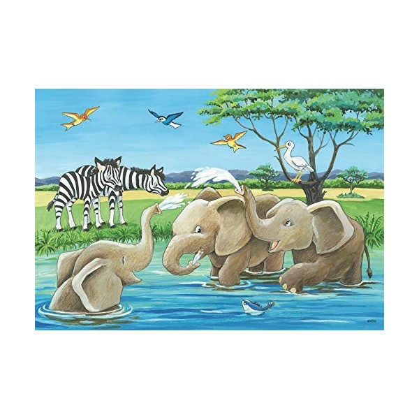 Ravensburger- Tierkinder Aus Aller Welt Tiere 05095 Puzzle pour Enfants-2 x 12 pièces, Jaune