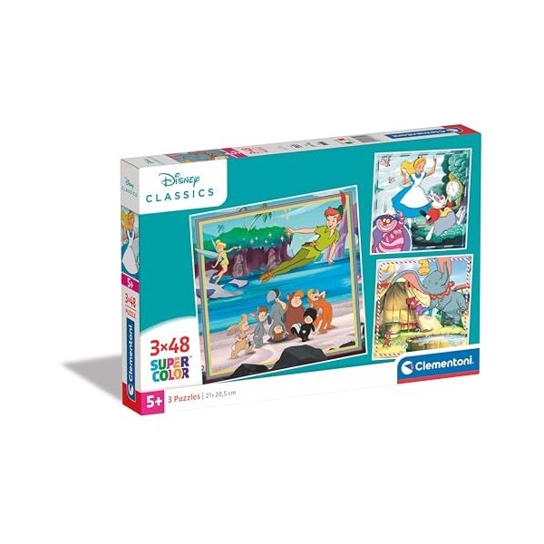 Clementoni- Disney Classics Supercolor Classics-3x48 Enfants 5 Ans, Boîte De 3 48 Pièces , Puzzle Dessin Animé-Fabriqué en I