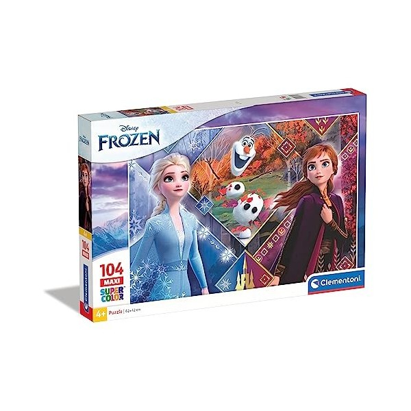 Clementoni Disney Frozen, Italy Supercolor Reine des Neiges 2-104 pièces Maxi-Puzzle Enfant-fabriqué en Italie, 4 Ans et Plus