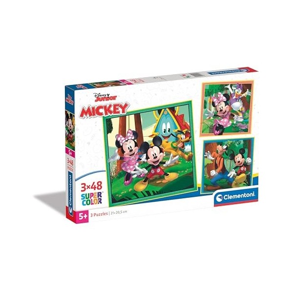 Clementoni- Disney Mickey and Friends Supercolor Friends-3x48 Enfants 5 Ans, Boîte De 3 48 Pièces , Puzzle Dessin Animé-Fabr