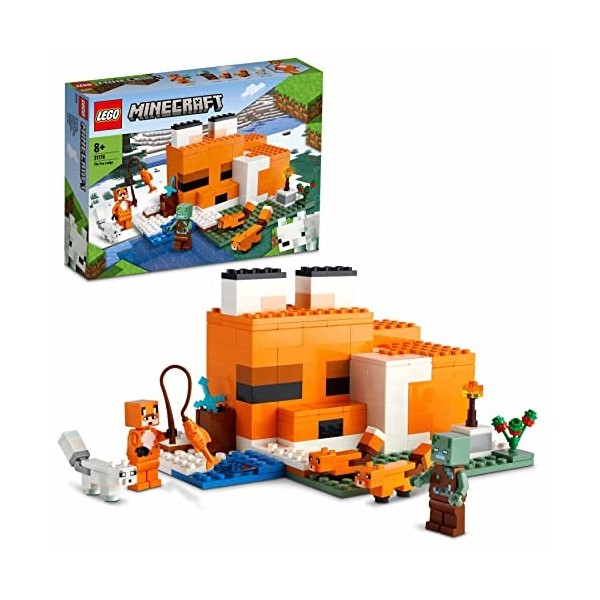 LEGO 21178 Minecraft Le Refuge du Renard, Jouet de Construction de Maison, Set avec Figurines Zombie et Animaux, pour Garçons