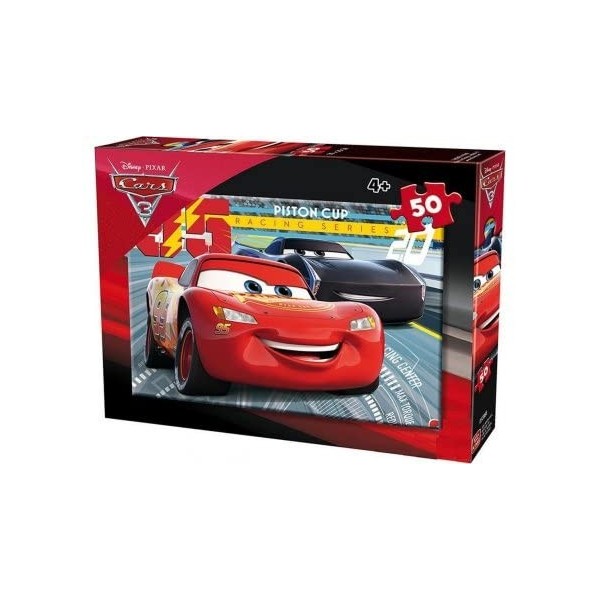 Puzzle 50 Pieces Cars : Voiture Flash mcqueen Fait la Course avec Jackson Storm - Collection Enfant pour Disney - Set Puzzle 