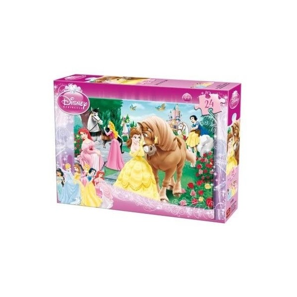 Puzzle 24 Pieces pour Disney : Chevaux et Les Princesses Ariel Aurore Blanche Neige - Set Jeu éducatif Enfant et Carte Tigre