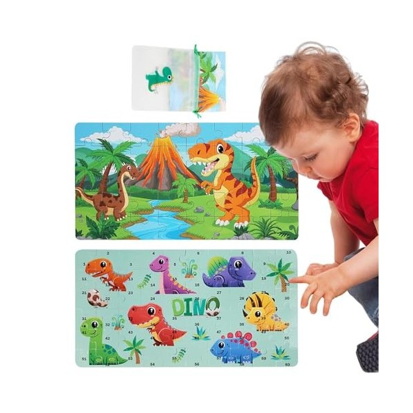 Smileshiney Puzzles de Dinosaures - Jouets éducatifs préscolaires - Puzzles de Dinosaures Amusants et Robustes, avec Correspo