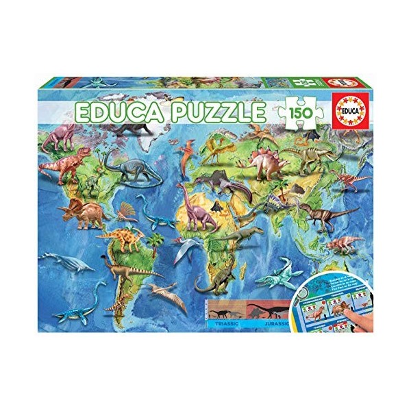 Educa - Puzzle de 150 pièces pour Enfants | Mappemonde Dinosaures, Casse-tête pour Développement, Agilité et Amusement Les g