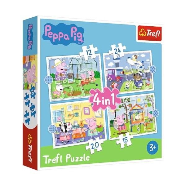 Trefl-de 12 à 24 pièces, 4 Ensembles, pour Les Enfants à partir de 3 Ans Sets Puzzle, TR34359, Souvenirs de Vacances Peppa Pi