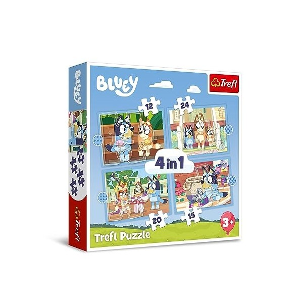 Trefl - Bluey et Son Univers - Puzzles 4en1, 4 Puzzles, de 12 à 24 Pièces - Différents Niveaux de Difficulté, Loisir pour Les