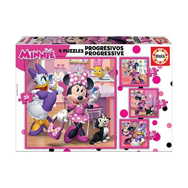 Educa - Minnie et The Happy Helpers, 4 Puzzles Enfant Progressifs, 3 Ans 17630 