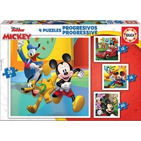 Educa - Progressive Mickey & Friends, 4 Puzzles en Carton progressif avec 12-16-20-25 pièces chacune, Mesure approximative de
