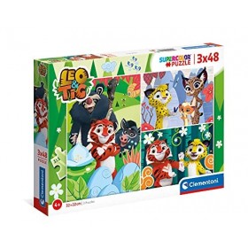 Clementoni- Leo &Tig Supercolor Tig-3x48 boîte de 3 48 pièces , Puzzle Dessin animé-fabriqué en Italie, Enfants 4 Ans et Plu