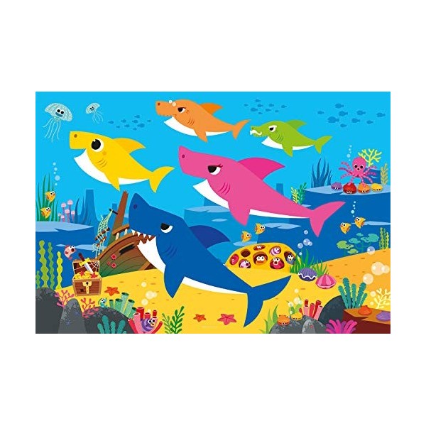 Clementoni Supercolor Pinkfong Baby Shark Shark-104 Maxi pièces-Puzzle Enfant-fabriqué en Italie, 4 Ans et Plus, 23751, Multi