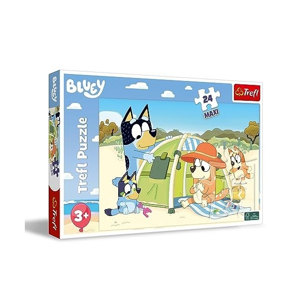 Trefl, Joyeuse journée de Bluey 24 Maxi-24 Grandes Pièces, Puzzle Coloré avec des Personnages de Bande Dessinée, Divertisseme