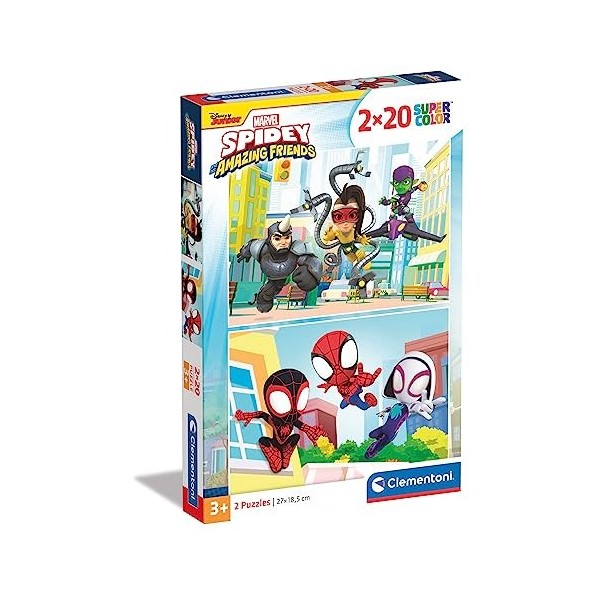 Clementoni - 24794 - Supercolor Puzzle Marvel Spidey and His Amazing Friends - 2x20 pièces - Puzzle Enfants 3 Ans - boîte de 