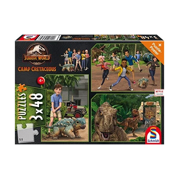 Schmidt Spiele 56434 Jurassic World Puzzle 3 x 48 pièces pour Enfants, coloré