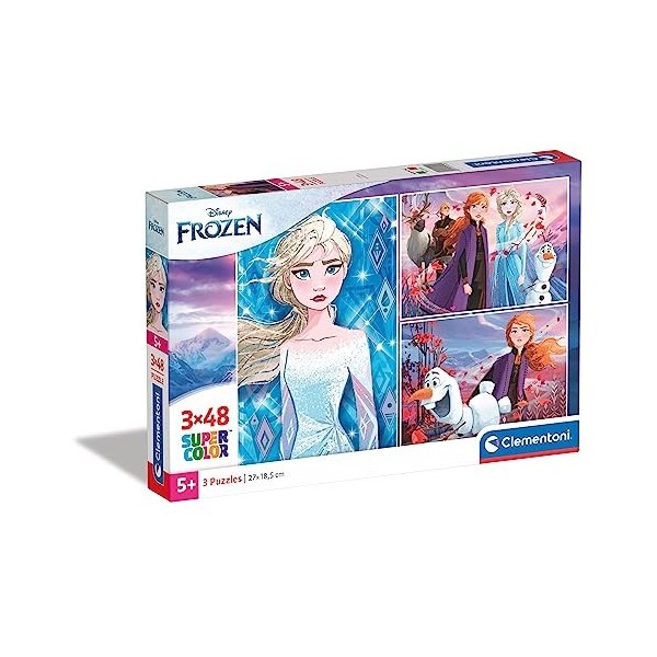 Clementoni- Supercolor Disney La Reine des Neiges 2-3x48 Enfant-boîte de 3 Puzzles 48 pièces -fabriqué en Italie, 4 Ans et 