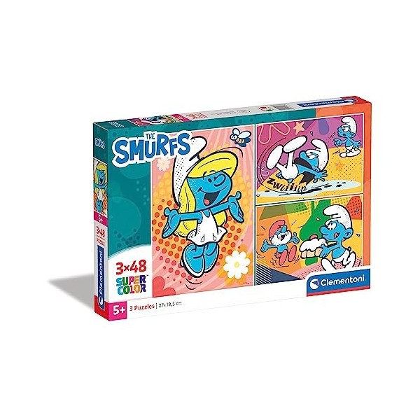 Clementoni- Puzzle Pitufos 3x48pzs Does Not Apply The Smurfs Supercolor Smurfs-3x48 Enfants 4 Ans-boîte de 3 48 pièces , Des