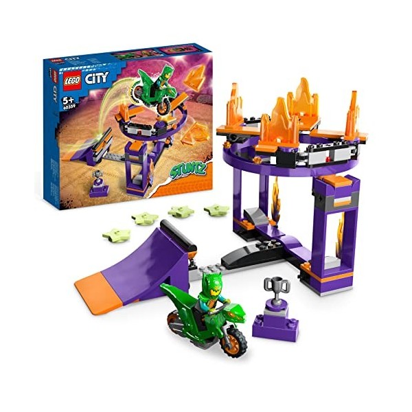 LEGO 60359 City Stuntz Le Défi de Cascade : Le Tremplin, Jouet 2-en-1 avec Moto Dinosaure et Cascadeur, Cadeau Anniversaire E