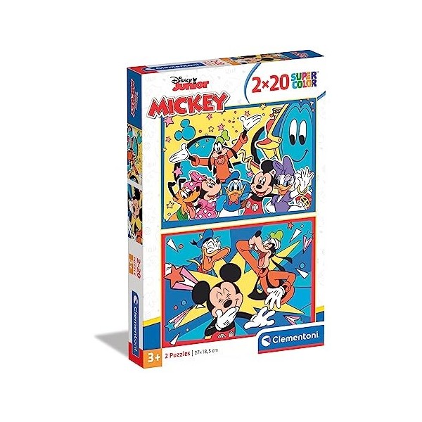 Clementoni- Puzzle Mickey Disney 2x20pzs Does Not Apply Supercolor Mickey-2x20 Enfants 3 Ans-boîte de 2 20 pièces , Dessin a