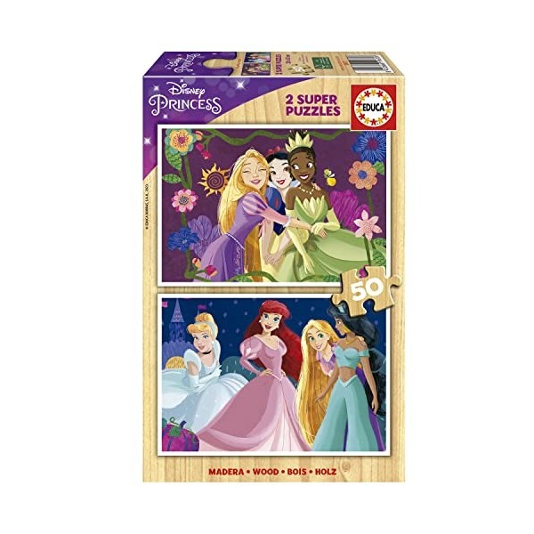 Educa - Disney Princess | Ensemble de 2 Puzzles en Bois avec 50 Morceaux chacun. Mesurer Une Fois monté: 28 x 20 cm. Composé 