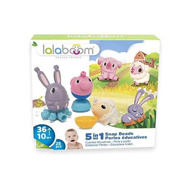 Lalaboom - Perles de Motricité - Coffret Animaux de La Ferme - Jouet dÉveil et dAssemblage - Jeu de Construction Formes et 